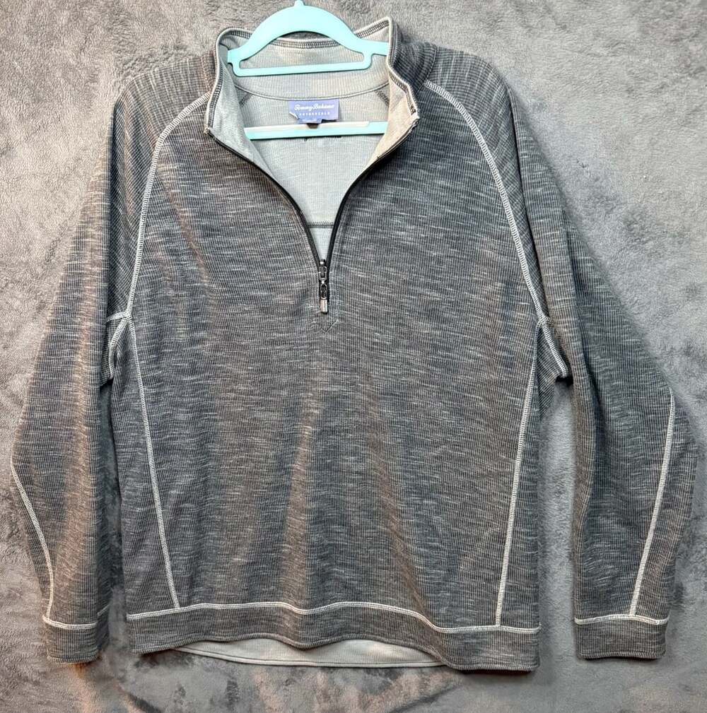 Tommy Bahama Reversible Quarter Zip Pullover Size XL Gray Cotton Blend